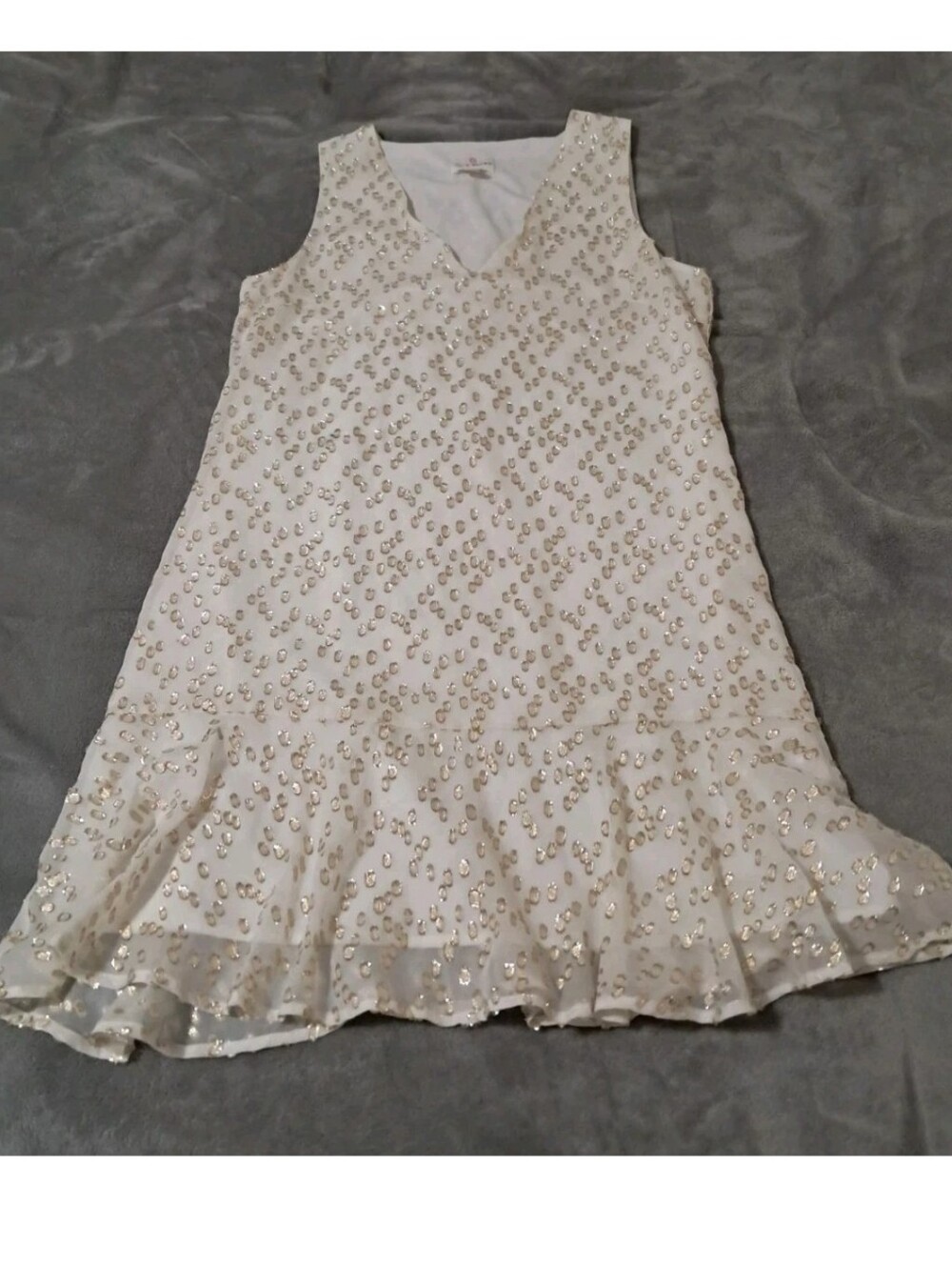 JB by Julie Brown Silk-metallic Ivory Sequin Flounce Hem Party Dress Sz. 4